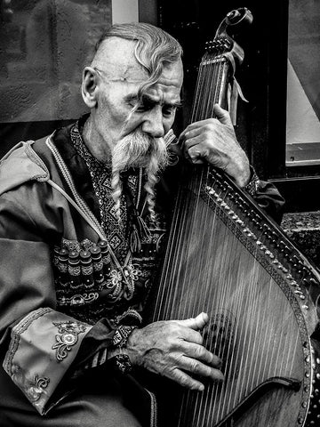 Cossack With Zither - Cosaco Con Citara Black Ornate Wood Framed Art Print with Double Matting by Kustom Shots, Dave