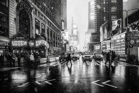 Times Square White Modern Wood Framed Art Print with Double Matting by Ruiz Dueso, Jorge