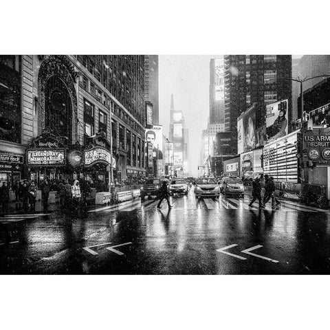 Times Square White Modern Wood Framed Art Print by Ruiz Dueso, Jorge