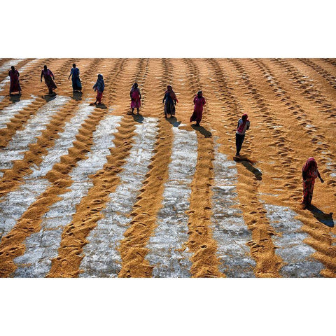 People At Work Black Modern Wood Framed Art Print with Double Matting by Das, Avishek