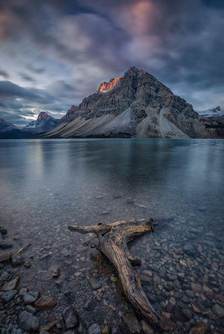 A Cloudy Day In Bow Lake White Modern Wood Framed Art Print with Double Matting by Zheng, Michael