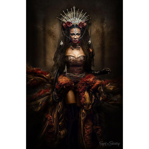 Lady Of The Night Black Modern Wood Framed Art Print with Double Matting by Siegart