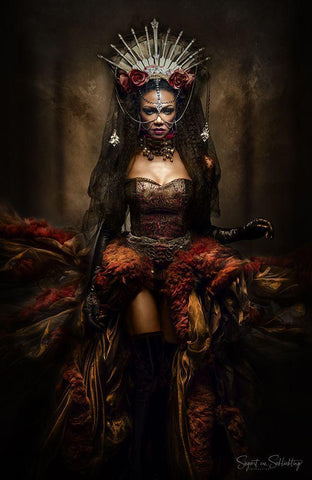 Lady Of The Night White Modern Wood Framed Art Print with Double Matting by Siegart