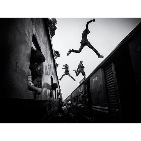 Train Jumpers White Modern Wood Framed Art Print by Rebro, Marcel