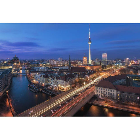 Berlin - Classic Skyline Black Modern Wood Framed Art Print by Claude Castor, Jean