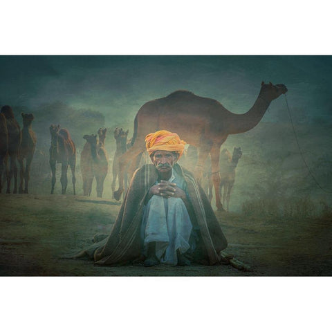 Old Rajasthani Man Iaap Black Modern Wood Framed Art Print with Double Matting by Yosifov, Svetlin