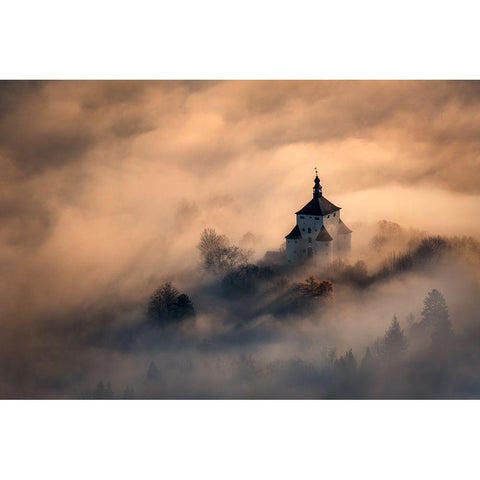 Castle In Fire Gold Ornate Wood Framed Art Print with Double Matting by Kovacik, Peter