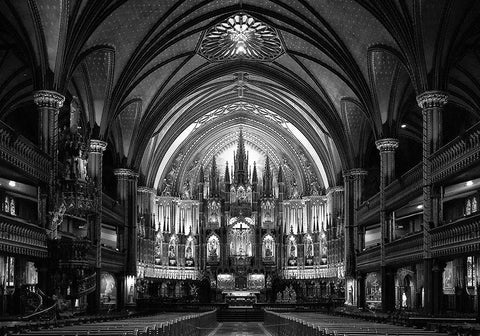 Notre-Dame Basilica Of Montreal Black Ornate Wood Framed Art Print with Double Matting by Tjandra, C.S.