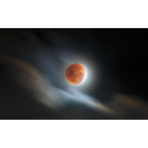 Super Blood Lunar Eclipse White Modern Wood Framed Art Print by Juniawan, Rooswandy