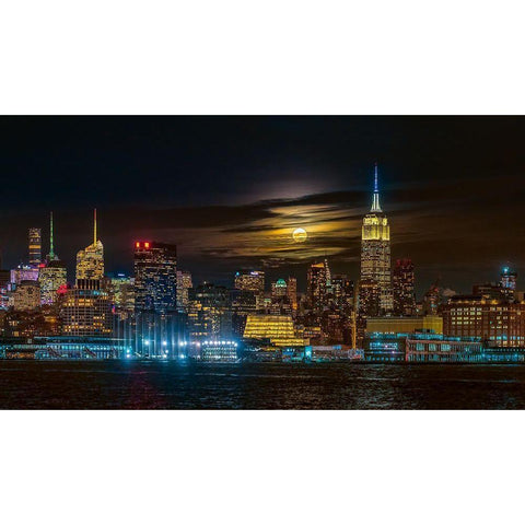 Super Blue Moon 2018-New York City Gold Ornate Wood Framed Art Print with Double Matting by Zhu, Hua