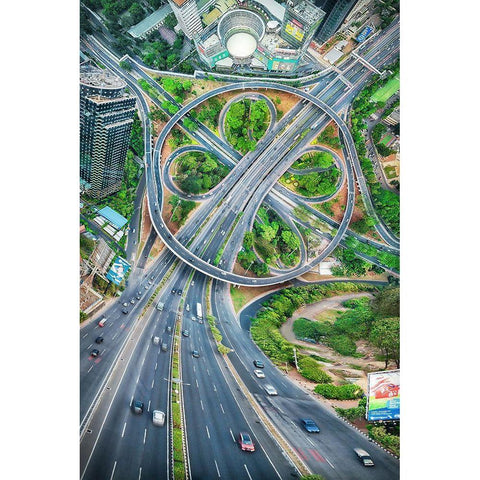 The Clover Interchange (Semanggi) Black Modern Wood Framed Art Print with Double Matting by Brata, Abel