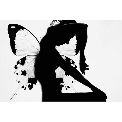 Butterfly Woman White Modern Wood Framed Art Print by Blom, Therese