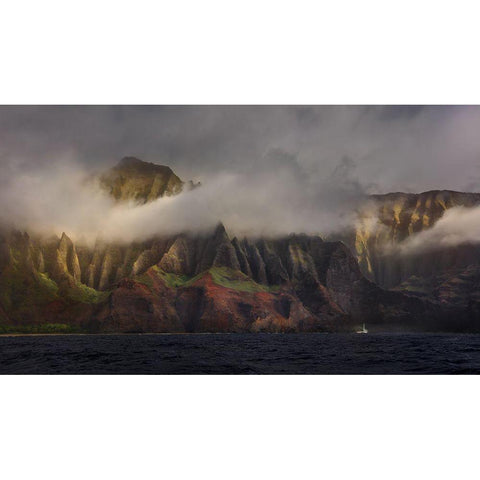 Ancient Cliff Black Modern Wood Framed Art Print with Double Matting by Wangqian, Jerry
