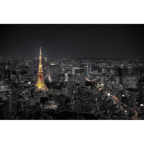 Tokyo At Night Gold Ornate Wood Framed Art Print with Double Matting by Ramirez, Carlos