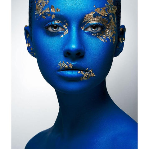 Blue Gold Black Modern Wood Framed Art Print by Malikov, Alex