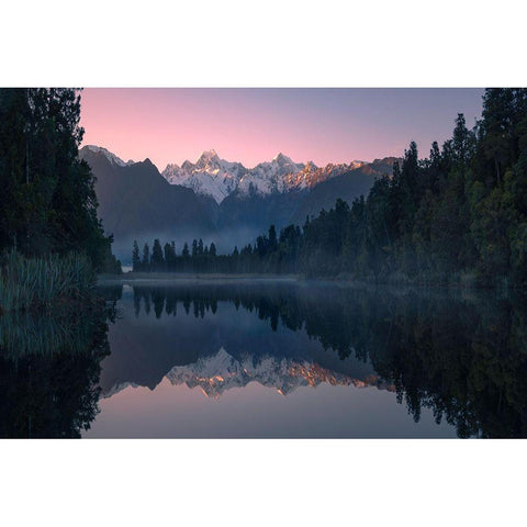 Lake Matheson Black Modern Wood Framed Art Print with Double Matting by Zhu, Jingshu