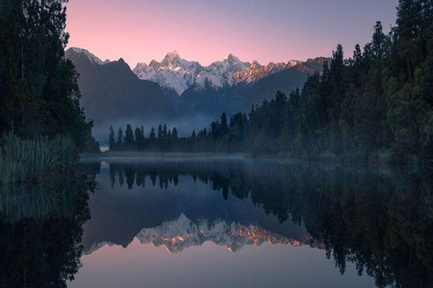 Lake Matheson Black Ornate Wood Framed Art Print with Double Matting by Zhu, Jingshu