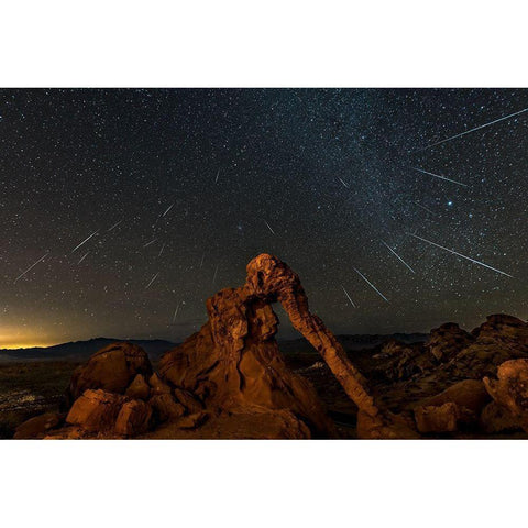 Geminid Meteor Shower Above The Elephant Rock White Modern Wood Framed Art Print by Zhu, Hua