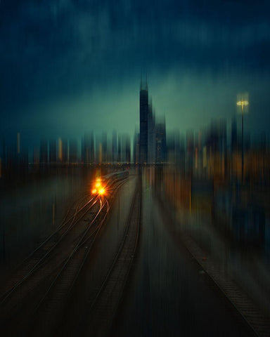 Chicago Black Ornate Wood Framed Art Print with Double Matting by Cheng, Yu