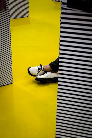 Activities On The Yellow Floor Black Ornate Wood Framed Art Print with Double Matting by Lin, Fengshou