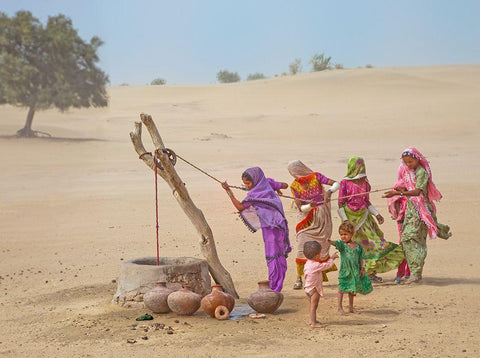 Water Pullers White Modern Wood Framed Art Print with Double Matting by Nayyer Reza, Sayyed