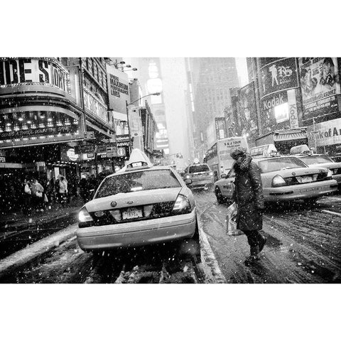New York In Blizzard White Modern Wood Framed Art Print by Froyda, Martin