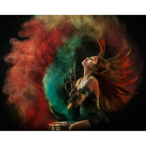 Fire Dance Black Modern Wood Framed Art Print with Double Matting by Kisworo, Sebastian