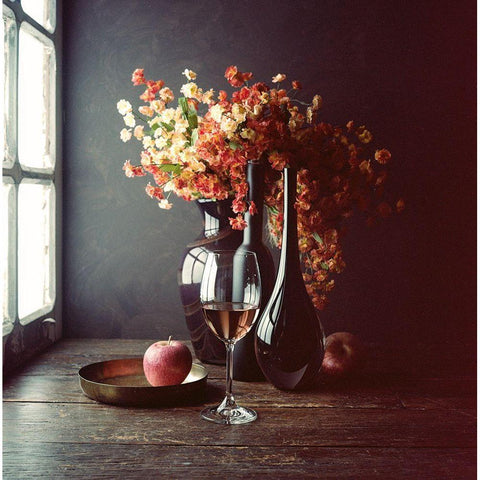 Still Life With Wine And An Apple Black Modern Wood Framed Art Print with Double Matting by Laercio, Luiz