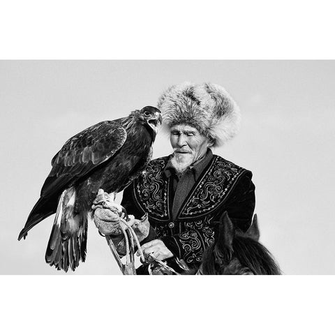 Eagle And Old Man White Modern Wood Framed Art Print by Shen, Shirley