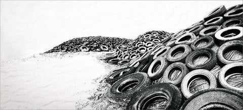 Upcycle White Modern Wood Framed Art Print with Double Matting by Claes, Gilbert