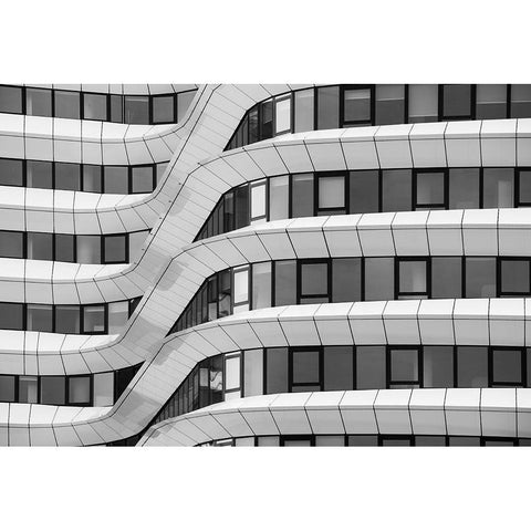 Wavy Facade Black Modern Wood Framed Art Print with Double Matting by Van Son, Greetje