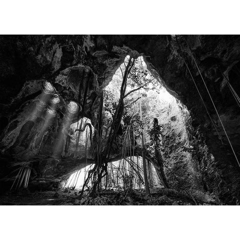 Middle Caicos Cave In Bw Black Modern Wood Framed Art Print with Double Matting by Anderson, Matt