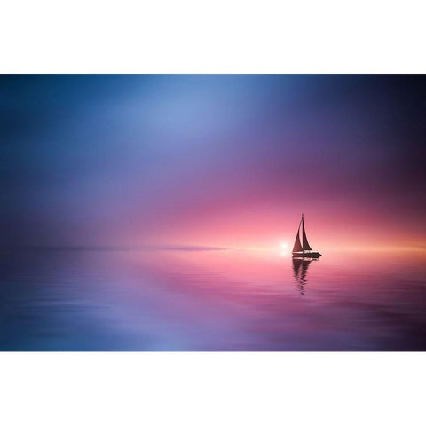 Sailing Across The Lake Toward The Sunset Black Modern Wood Framed Art Print by Hamiti, Bess