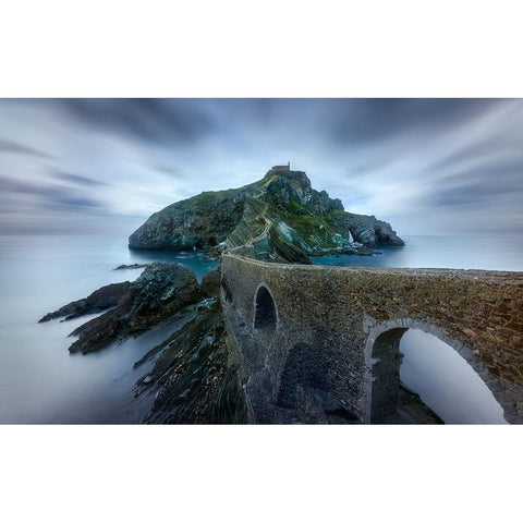 Games Of Thrones - Dragonstone Island -San Juan De Gaztelugatxe Gold Ornate Wood Framed Art Print with Double Matting by M. Garcia, Jesus