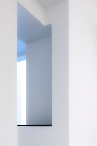 Blue View White Modern Wood Framed Art Print with Double Matting by Van Son, Greetje