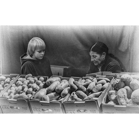 The Art Of Selling Potatos Black Modern Wood Framed Art Print by Henrichs, Dan