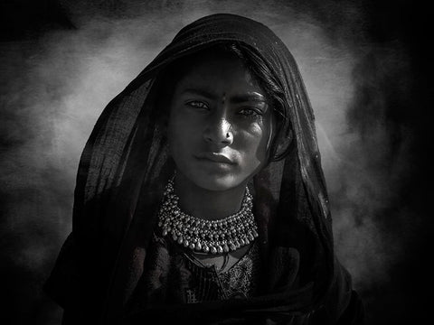 Tribal Girl White Modern Wood Framed Art Print with Double Matting by Yosifov, Svetlin