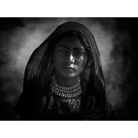 Tribal Girl Black Modern Wood Framed Art Print by Yosifov, Svetlin