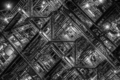 Factory Staircase Black Ornate Wood Framed Art Print with Double Matting by Hara, Tomoshi