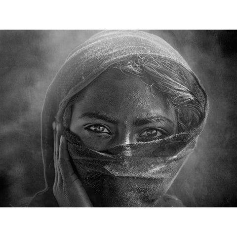 Tribal Girl Black Modern Wood Framed Art Print with Double Matting by Yosifov, Svetlin