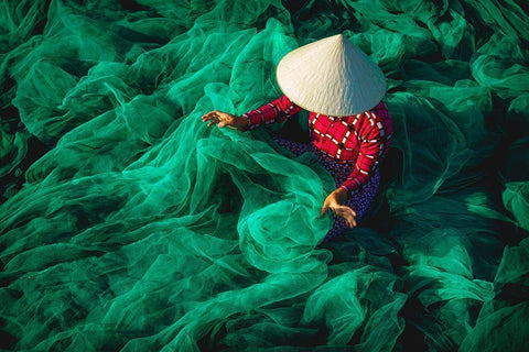 The Fishing Net Black Ornate Wood Framed Art Print with Double Matting by Foto, Patrick