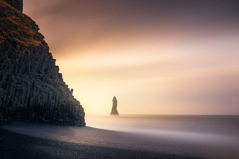 Sunrise In Reynisfjara Black Ornate Wood Framed Art Print with Double Matting by Ruiz Dueso, Jorge