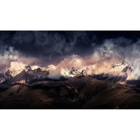 Tibet Snow Mountain A??Aenandfrac14;EÂ?Ay?Ac?A?? Black Modern Wood Framed Art Print with Double Matting by Qiye