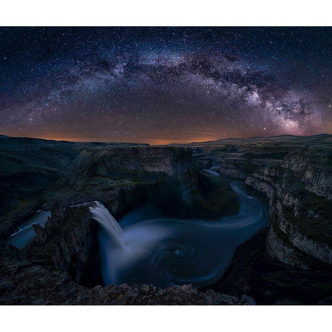 Starry Night Over Palouse Falls White Modern Wood Framed Art Print by Jacobs, Lydia