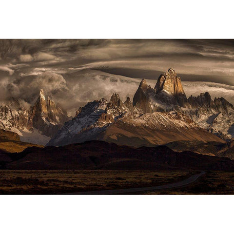 Striped Sky Over The Patagonia Spikes Black Modern Wood Framed Art Print by Svoboda Mqep, Peter