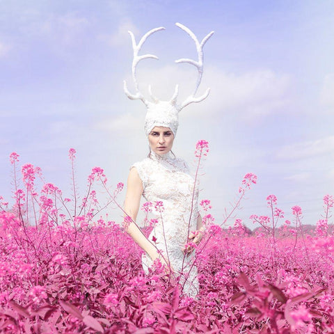 Pink Lady White Modern Wood Framed Art Print by Darzi, Mike