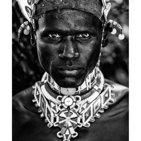 Samburu Man White Modern Wood Framed Art Print by Vidak, Vedran