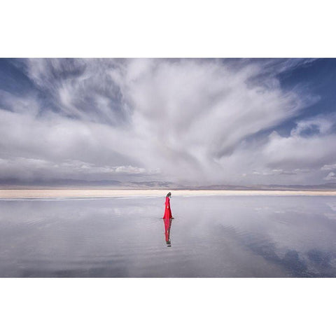 Lady In Red Gold Ornate Wood Framed Art Print with Double Matting by Deng, Larry