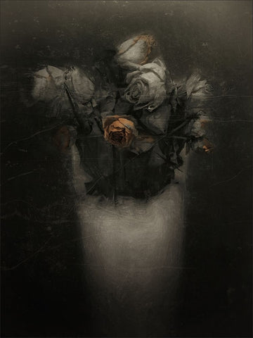 Grieving Red Old Roses Black Ornate Wood Framed Art Print with Double Matting by Claes, Gilbert