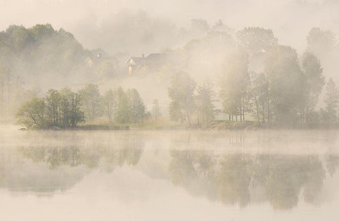 Early Morning. Black Ornate Wood Framed Art Print with Double Matting by Wallberg, Allan
